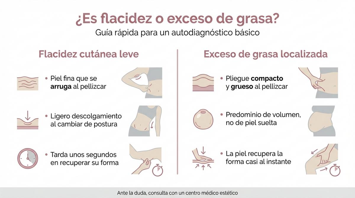 Infografía con los principales tratamientos para la flacidez corporal leve sin cirugía y su función básica.