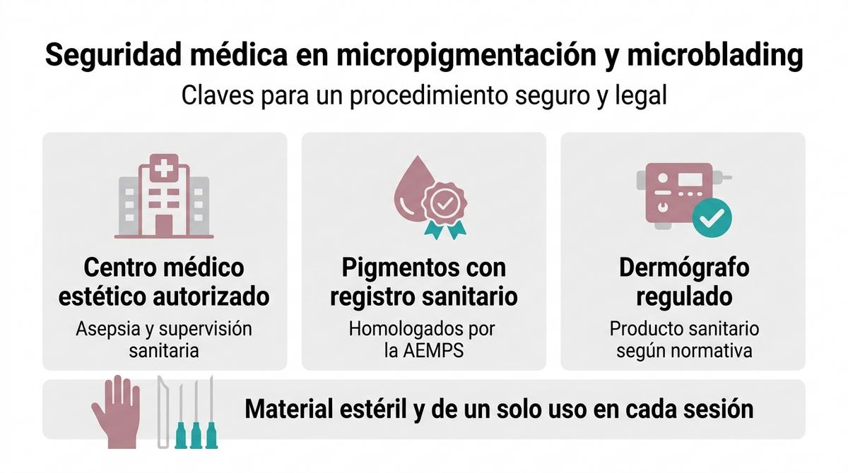 Infografía sobre las medidas de seguridad médica en tratamientos de micropigmentación y microblading