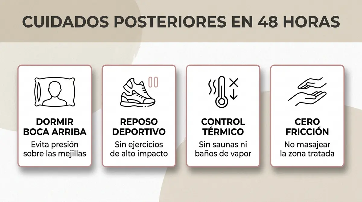 Guía visual de pautas y cuidados posteriores tras el relleno de pómulos con ácido hialurónico